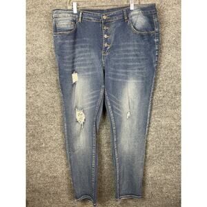 Jessica Jeans Plus Women's 4XL Blue Distressed Tapered Leg